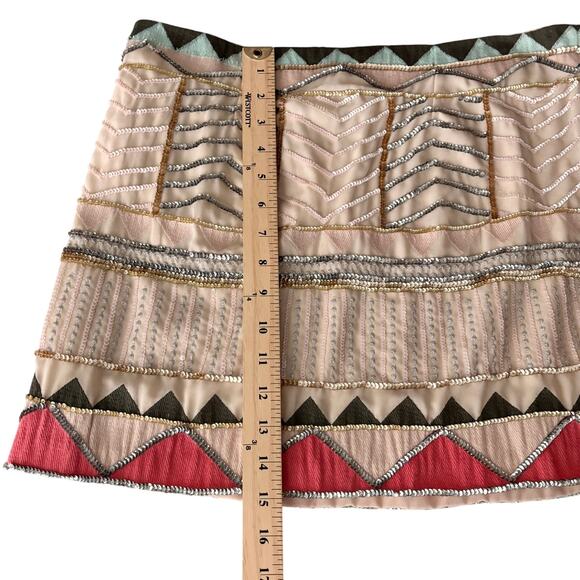 Sanctuary Sequin Mini Skirt Sz Large NEW NWT Geometric Southwestern Boho Tan - Picture 9 of 9